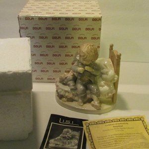 vtg Dolfi Sleepyhead figure tired boy in pajamas in bed Italy grandmacore